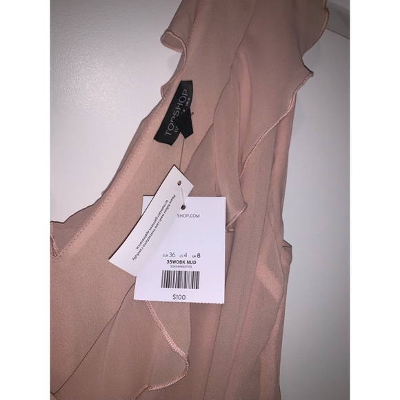 NWT Topshop Nude Pink Ruffle Wrap Dress - Picture 5 of 7